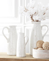 Distressed White Ceramic Crackle Pitcher