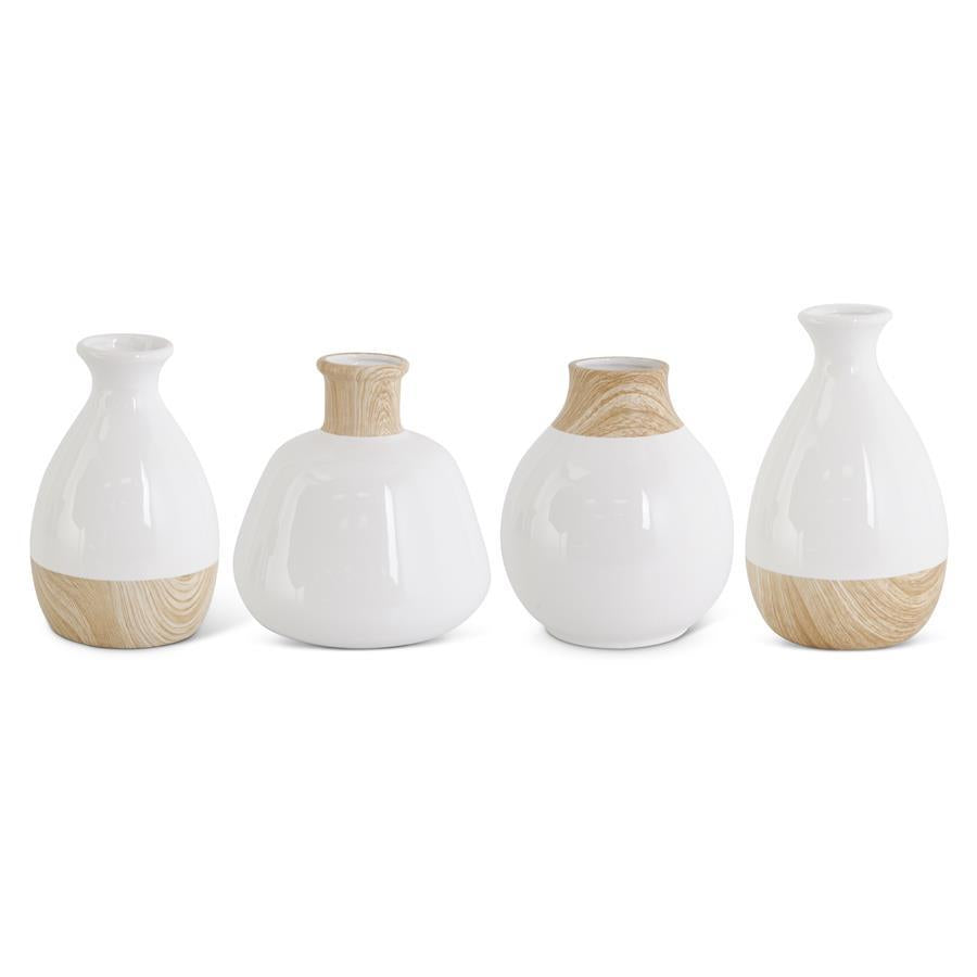 White Stoneware Vases With Wood Decal Detail