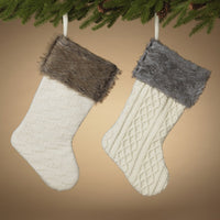 White Knit Stocking With Faux Fur Cuff