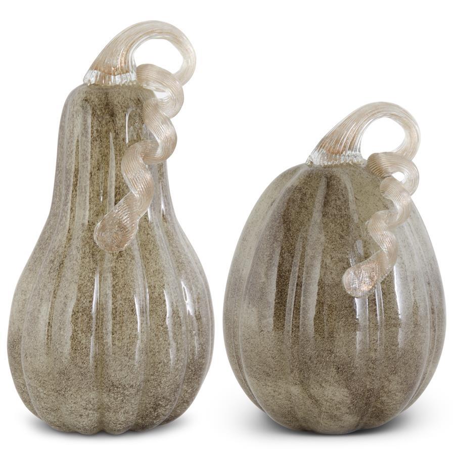 Gray Brown Handblown Glass Pumpkin Tall