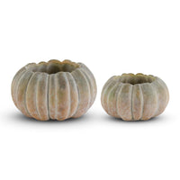 Whitewashed Orange and Green Cement Pumpkin Pot Short