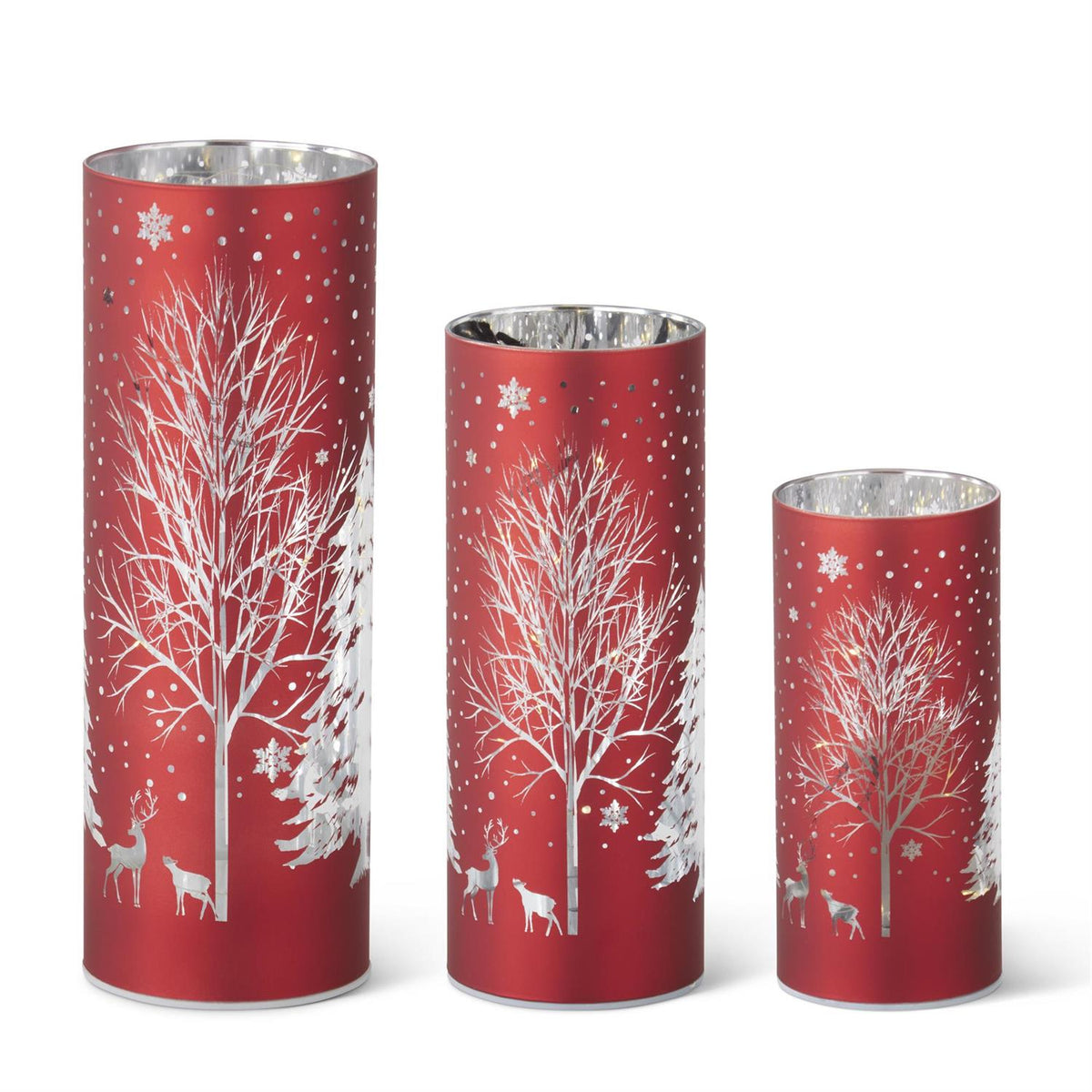 Red Laser Engraved Winter Scene LED Cylinder