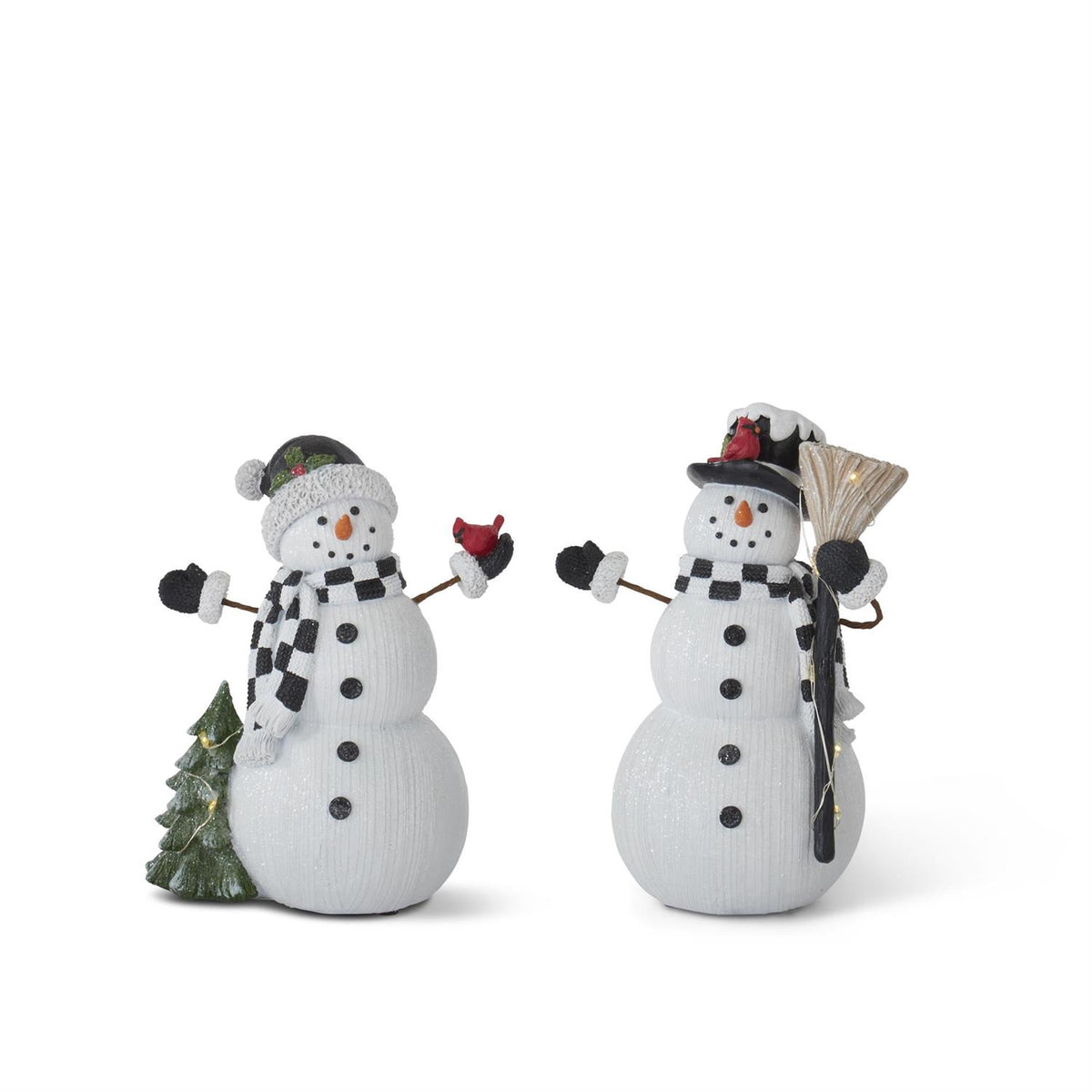 White Glittered Resin Woodgrain LED Snowman