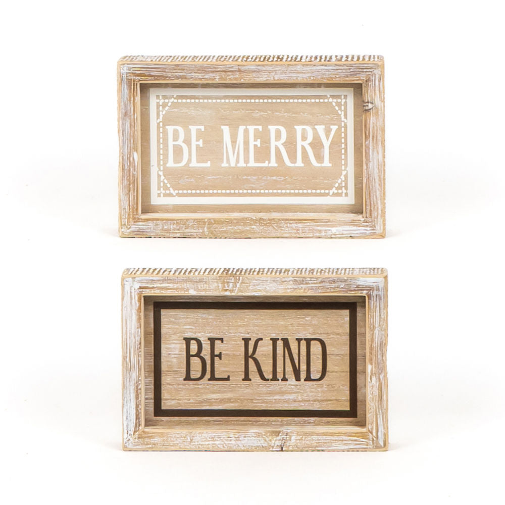 Reversible Be Merry and Be Kind Wood Sign