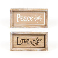 Reversible Natural Peace and Love Wood Sign