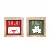 Reversible February and March Wood Sign