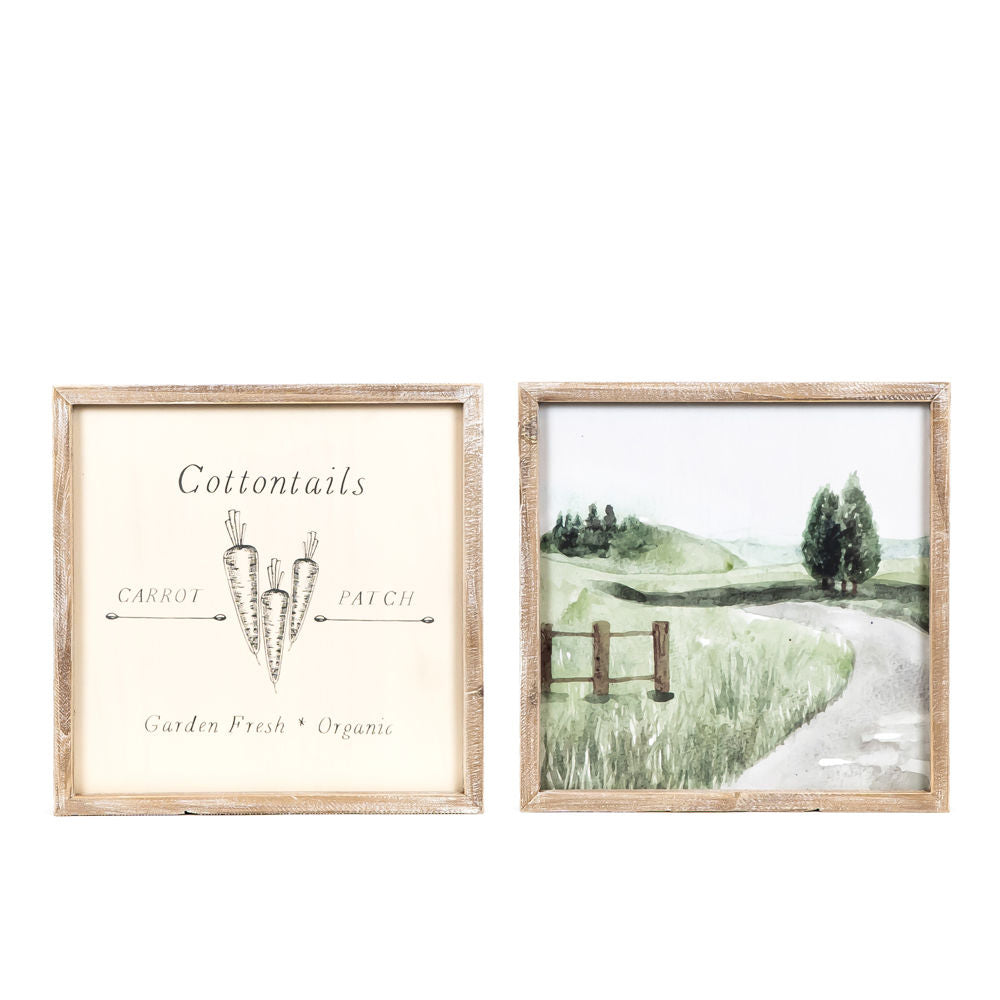 Reversible Wood Country Road and Cottontails Sign