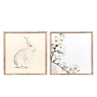 Reversible Wood Rabbit and Cherry Blossom Sign