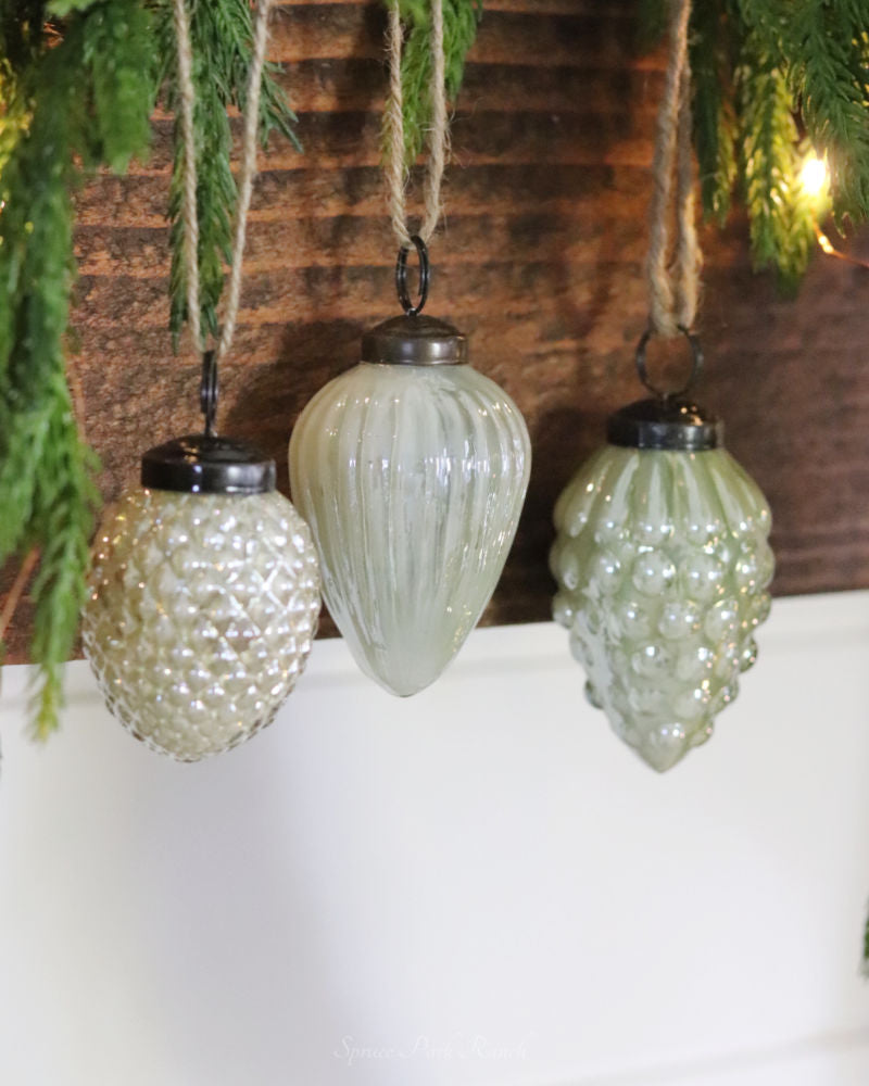 Mercury Glass Acorn Ornaments Sage Set of 12