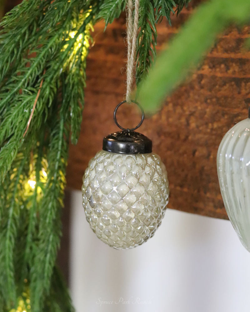 Mercury Glass Acorn Ornaments Sage Set of 12