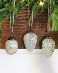 Mercury Glass Acorn Ornaments Sage Set of 12