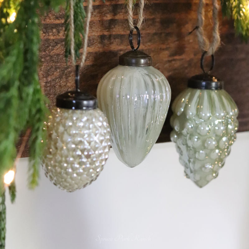 Mercury Glass Acorn Ornaments Sage Set of 12