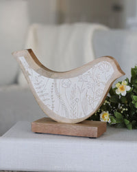 Flower-Engraved Bird on Stand