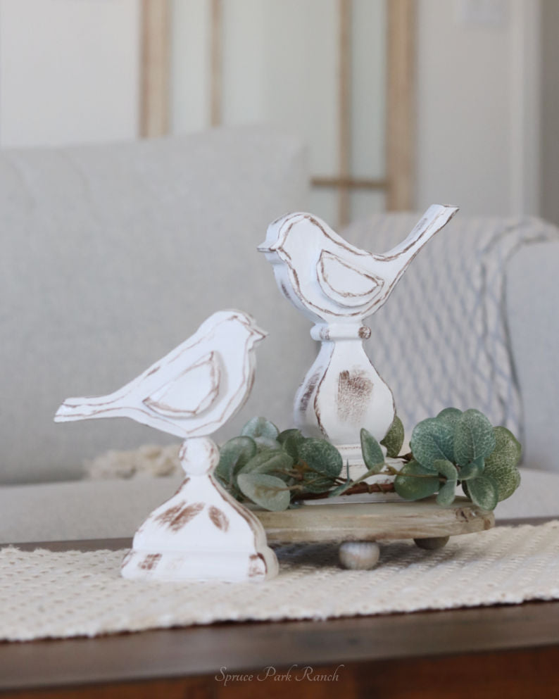 Whitewashed Resin Bird on Stand