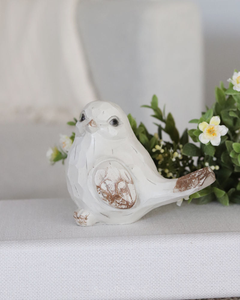 Little Antique White Resin Bird