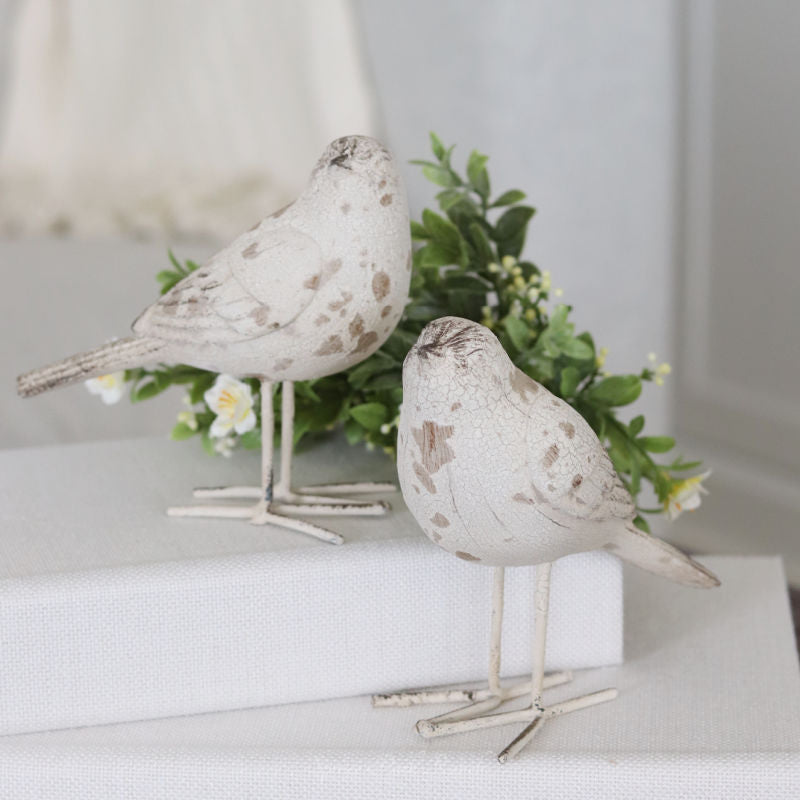 Distressed White Resin Standing Bird