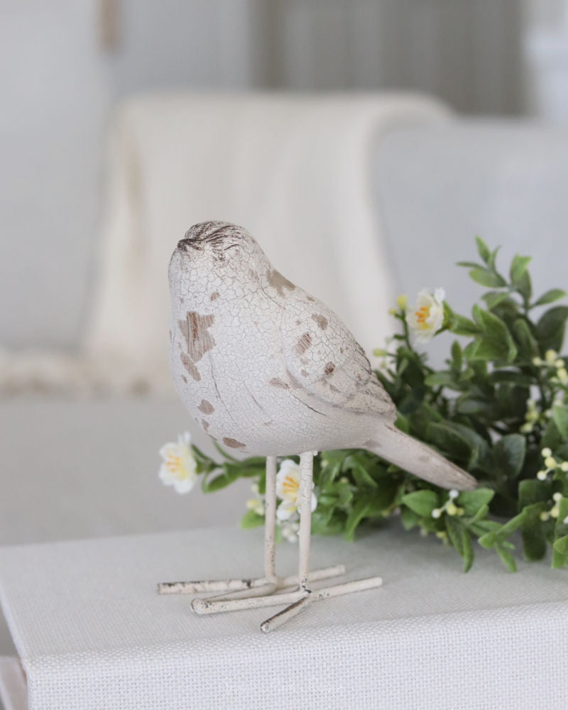 Distressed White Resin Standing Bird