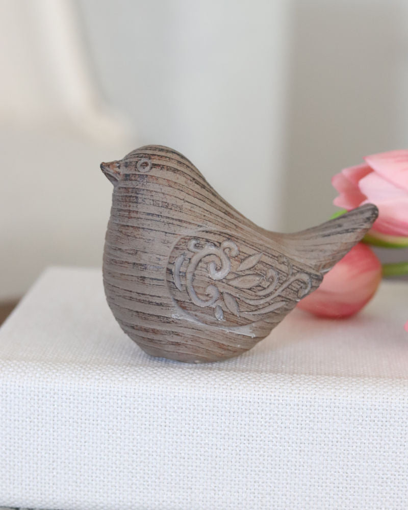 Wood Grain Neutral Resin Bird