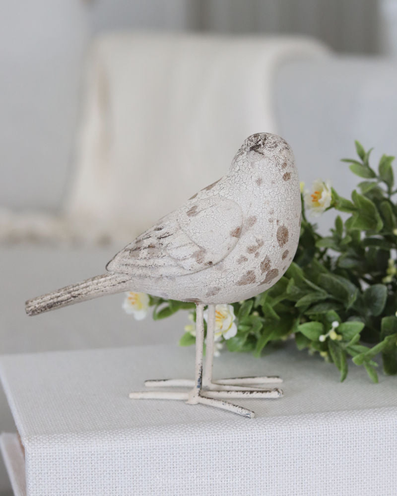 Distressed White Resin Standing Bird