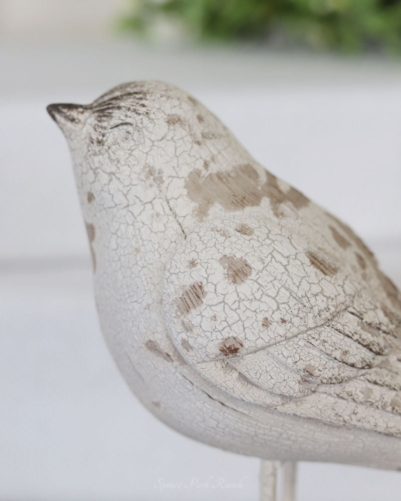 Distressed White Resin Standing Bird