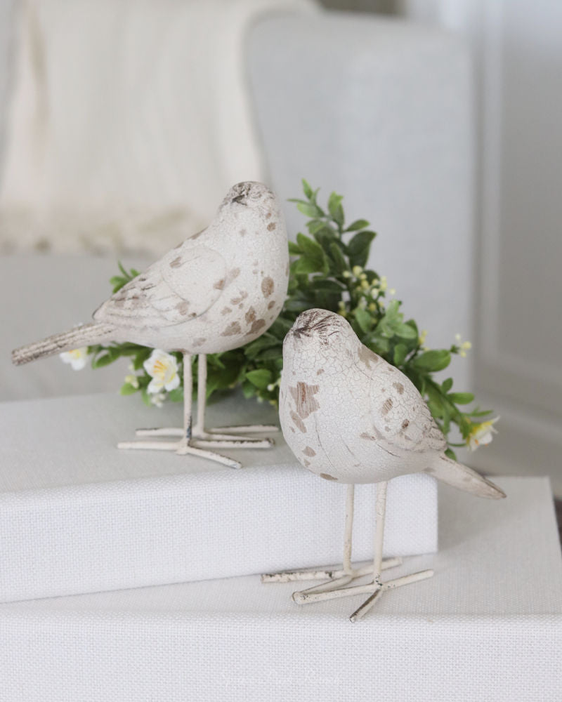 Distressed White Resin Standing Bird