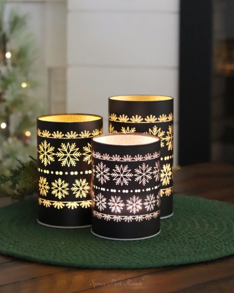 Matte Black LED Glass Cylinder With Snowflakes