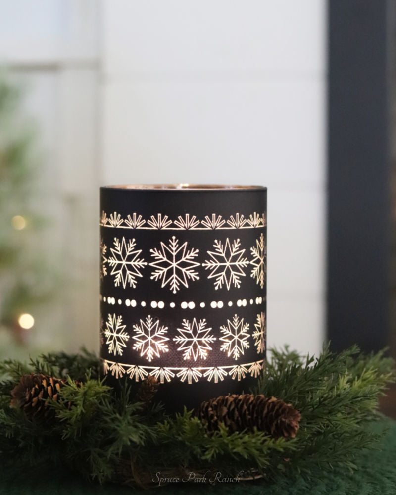 Matte Black LED Glass Cylinder With Snowflakes