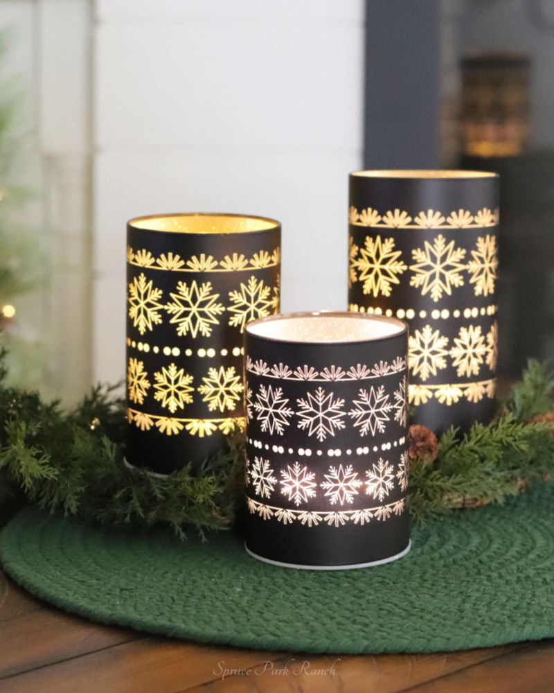 Matte Black LED Glass Cylinder With Snowflakes