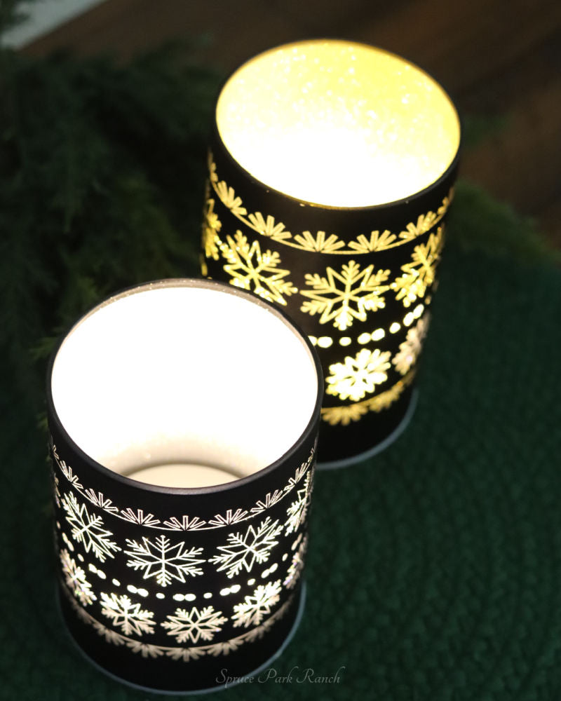 Matte Black LED Glass Cylinder With Snowflakes