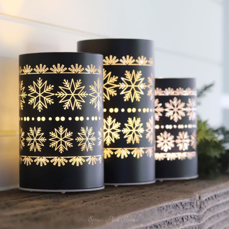 Matte Black LED Glass Cylinder With Snowflakes