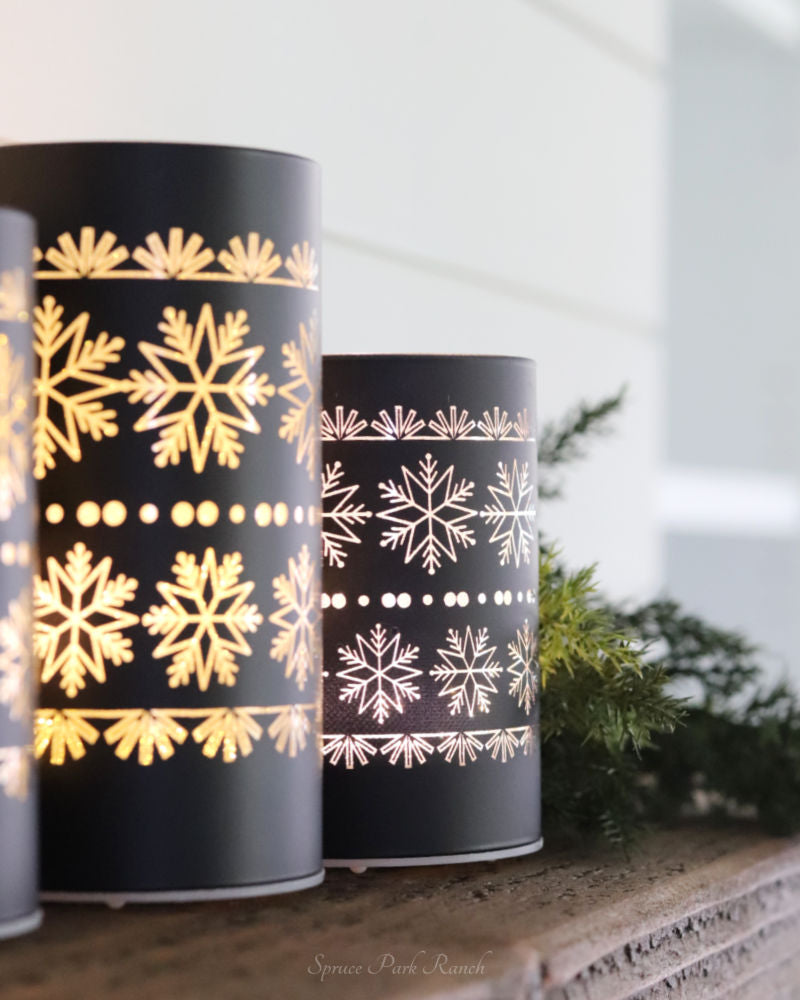 Matte Black LED Glass Cylinder With Snowflakes