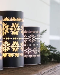 Matte Black LED Glass Cylinder With Snowflakes