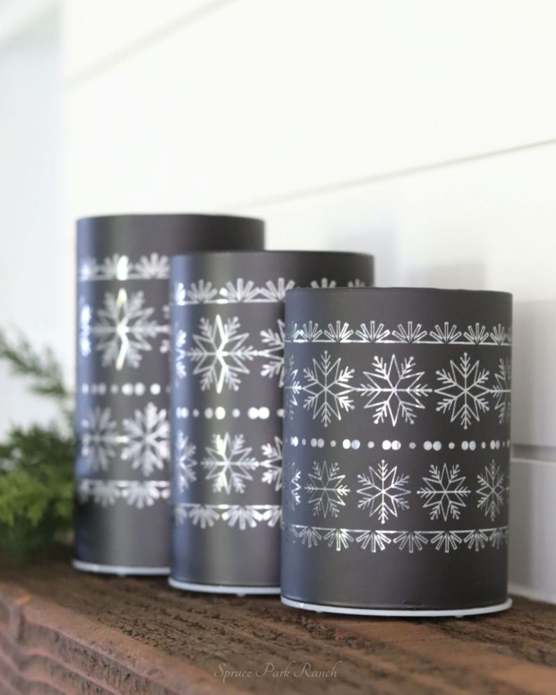 Matte Black LED Glass Cylinder With Snowflakes