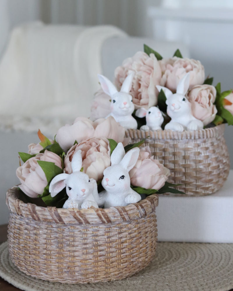 White Bunnies in Basket