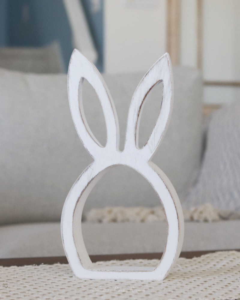 White Wood Bunny Head Cutout