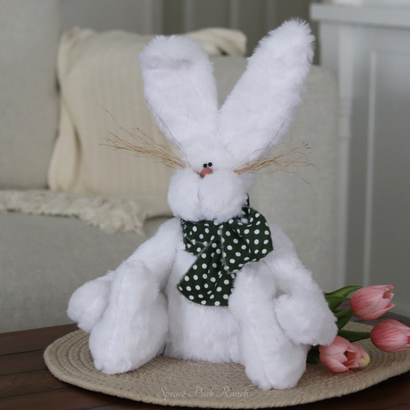 Fuzzy Bunny with Polka Dot Green Scarf