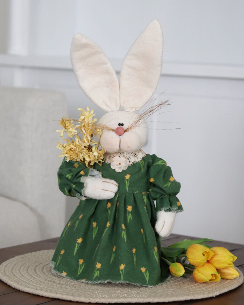 Spring Bunny in Green Floral Dress