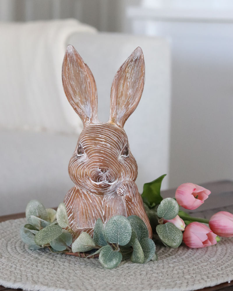 Wood Grain Resin Thinking Bunny