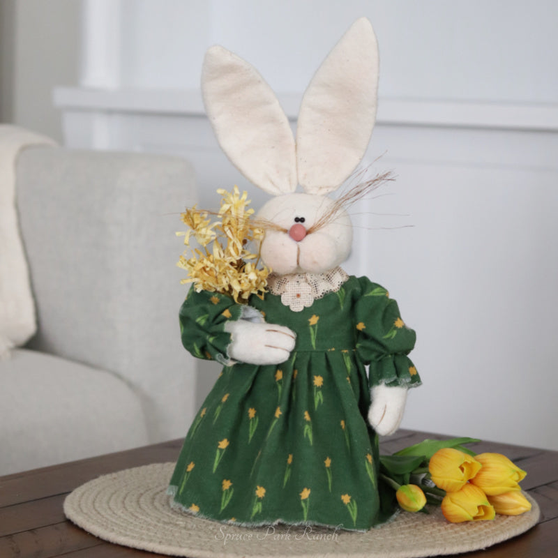 Spring Bunny in Green Floral Dress