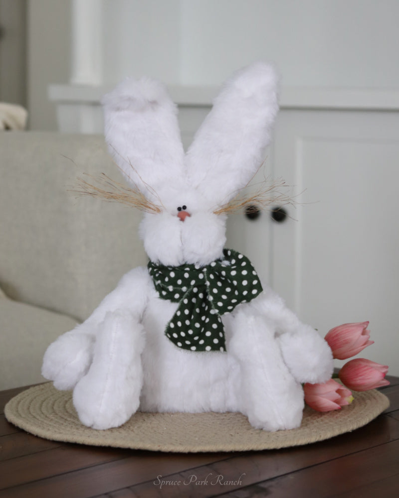 Fuzzy Bunny with Polka Dot Green Scarf