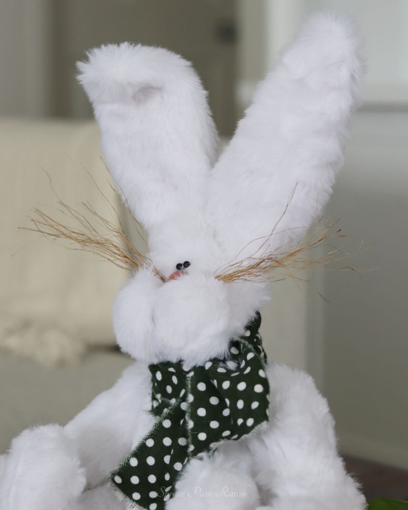 Fuzzy Bunny with Polka Dot Green Scarf