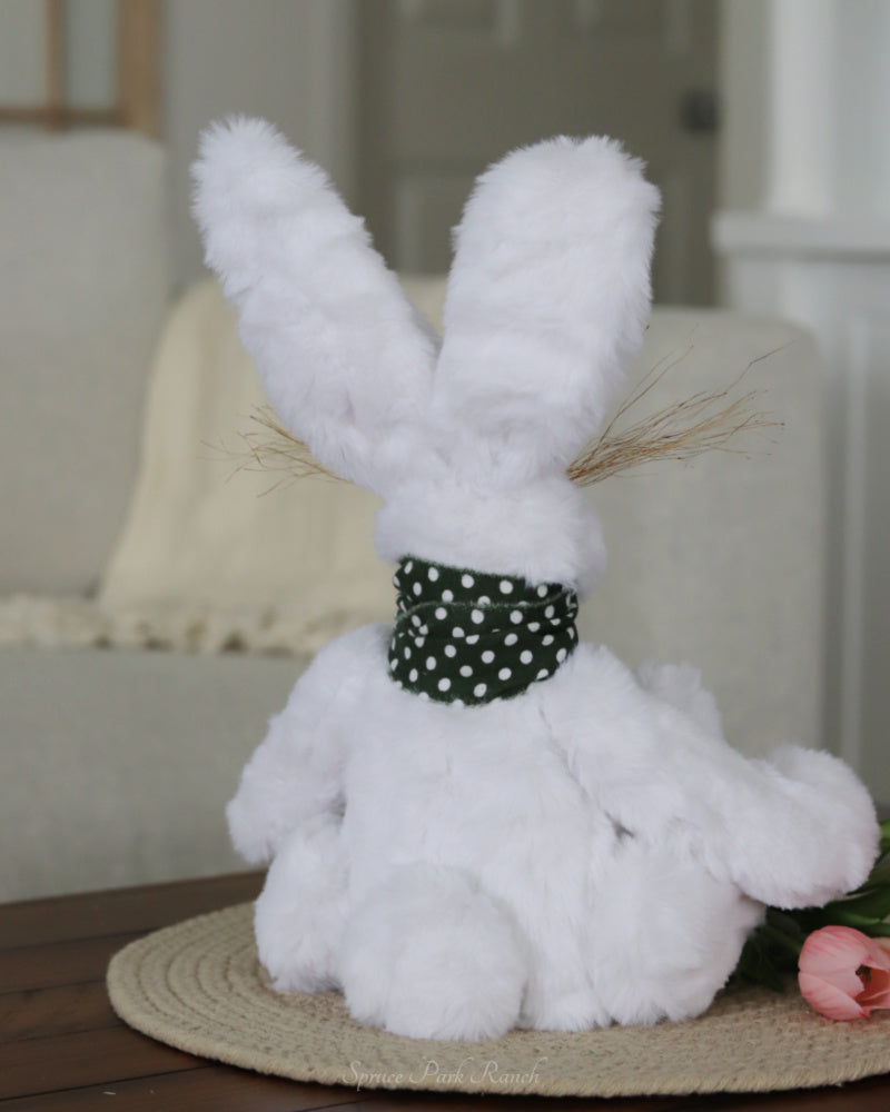 Fuzzy Bunny with Polka Dot Green Scarf