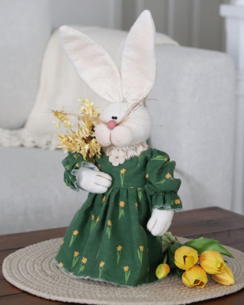 Spring Bunny in Green Floral Dress