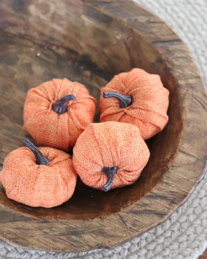 Mini Orange Burlap Pumpkins Set of Four