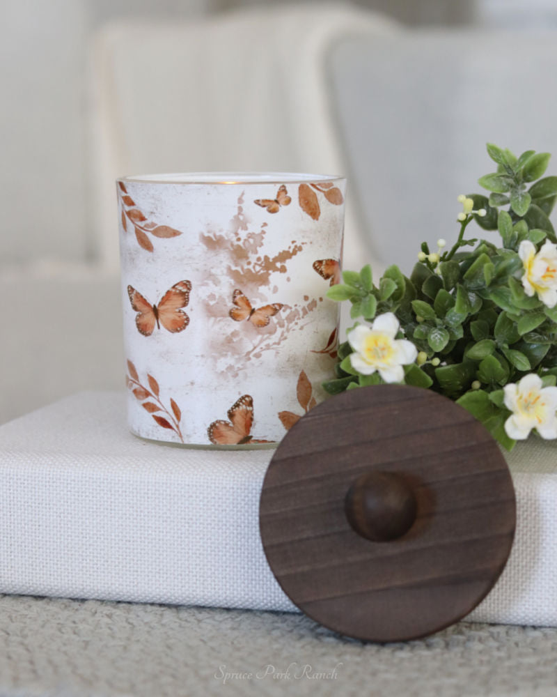 Apricot Butterfly Glass Jar With Wood Lid