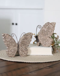 Carved Look Neutral Resin Butterfly