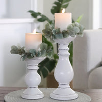 Mango Wood Candle Holder White