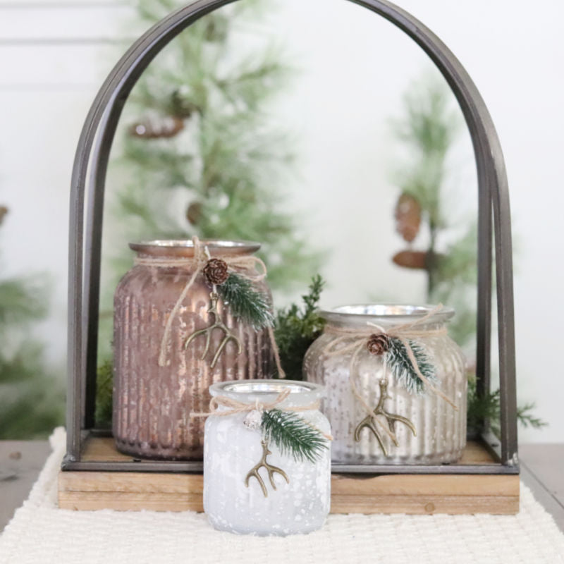 Ribbed Glass With Antler Candle Holder