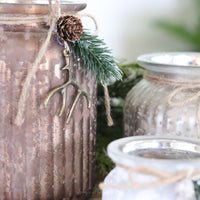 Ribbed Glass With Antler Candle Holder