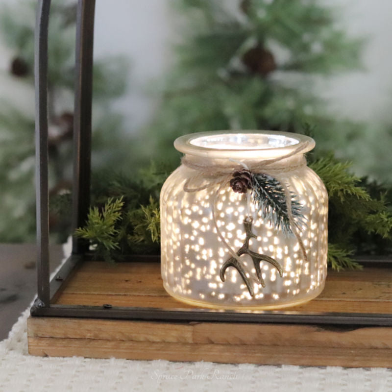 Ribbed Glass With Antler Candle Holder